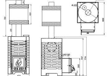 Печь для бани ASTON 16 НЕРЖ. с баком на трубе 50л Ø115 (AISI 439) (круглый) 4