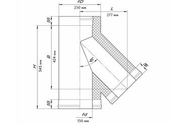 Сэндвич-тройник 135° (AISI 430/0,8мм + нерж.) Ф150х250, Ferrum HF 30-50 2