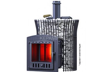 Печь чугунная для бани Технолит AVANGARD ЗК 25 (П2) Ураган в сетке Тюльпан 2