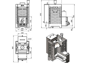 Печь для бани ASTON 16 INOX (ИНОКС) стекло 