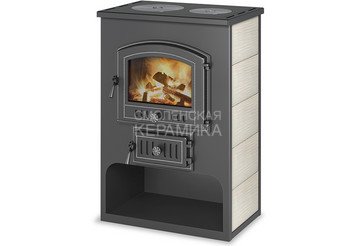 Печь-Камин ВЕЗУВИЙ ПК-03 (224) с плитой бежевый 12 кВт (200 м3) Ø150мм 1