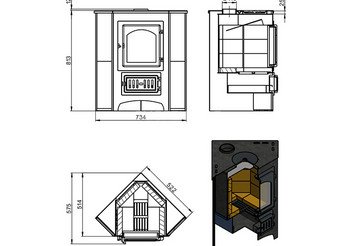 Печь-Камин ВЕЗУВИЙ ПК-01 (220) угловой красн. с конфоркой 9 кВт (150 м3) Ø 115мм 3