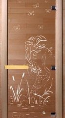 Дверь бан. DW 1900*700 кор. ольха-липа, БРОНЗА с рис. Камышовый рай, (00045)