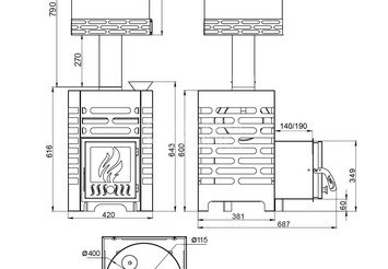 Печь для бани ASTON 12 НЕРЖ. с баком на трубе 50л Ø115 (AISI 439) (круглый) 4