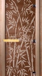 Дверь бан. DW 2000*800 кор. ольха-липа-береза, БРОНЗА с рис. Бамбук и бабочки, (00056) 1