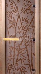 Дверь бан. DW 2000*800 кор. ольха-липа, САТИН с рис. Бамбук и бабочки, (00060) 1