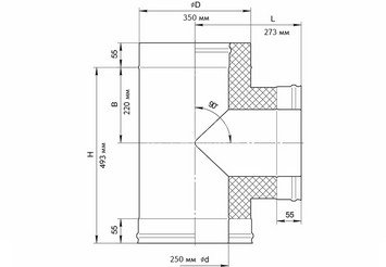 Сэндвич-тройник 90° (430/0,5мм + нерж.) Ф250х350 2