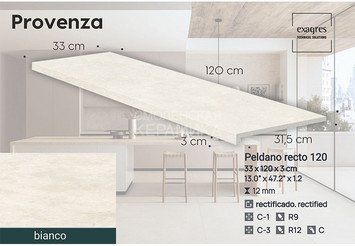 Ступень прямая противоскользящая Peldano recto 120, C3 Exagres Provenza Bianco 2