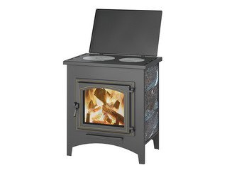 Печь-Камин ВЕЗУВИЙ ПК-04 (240) с плитой, амфиболит 12 кВт (200 м3) Ø115мм