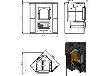Печь-Камин ВЕЗУВИЙ ПК-01 (220) угловой, амфиболит с конфоркой 9 кВт (150 м3) Ø 115мм 3