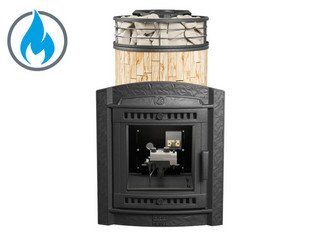 Печь банная «Атмосфера L» Окаменевшее дерево ламель+сетка с газовой горелкой