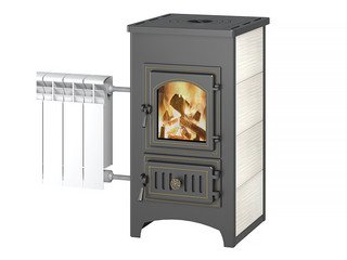 Печь-Камин ВЕЗУВИЙ ПК-01 (270) с плитой и т/о беж. 9 кВт (150 м3) Ø 115 мм