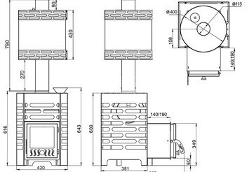 Печь для бани ASTON 12 стекло с баком на трубе 50л Ø115 (AISI 439) (круглый) 4