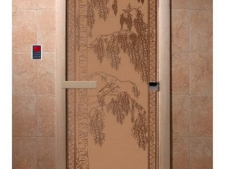 Дверь бан. DW 2000*800 кор. ольха-липа, БРОНЗА МАТОВОЕ с рис. Березка (00906)