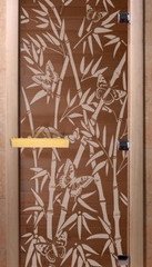 Дверь бан. DW 2000*800 кор. ольха-липа-береза, БРОНЗА с рис. Бамбук и бабочки, (00056)