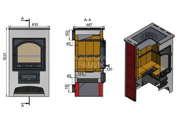 Печь-Камин ВЕЗУВИЙ ПК-01 (205) с плитой талькохлорит 12 кВт (200 м3) Ø 150 мм 3