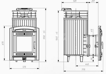 Печь банная «Атмосфера L» Пироксенит ламель+сетка с газовой горелкой 4
