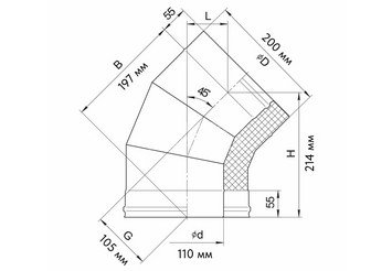 Сэндвич-колено 135° (AISI 430/0,5мм + нерж.) Ф110х200, Ferrum GS 30-50 2