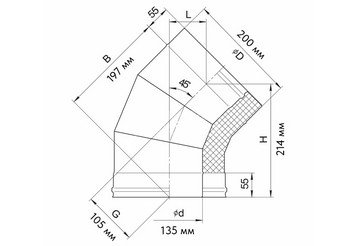 Сэндвич-колено 135° (AISI 430/0,5мм + нерж.) Ф135х200, Ferrum GS 30-50 2