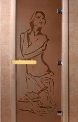 Дверь бан. DW 2000*800 кор. ольха-липа, БРОНЗА МАТОВОЕ с рис. Искушение, (00098)