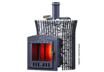 Печь чугунная для бани Технолит AVANGARD ЗК 35 (П2) Ураган в сетке Тюльпан 2