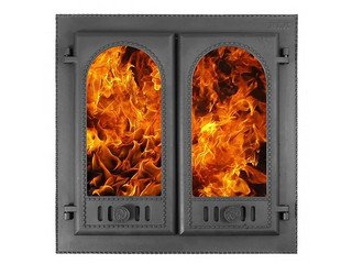 Дверца каминная ДК-8С (600х600х122) 500х500х65, окрашенная, двухстворчатая, со стеклом (Рубцовск)