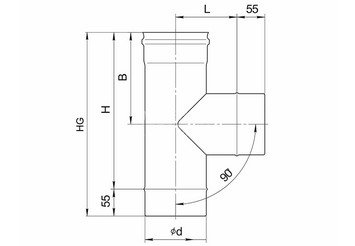 Тройник-К 90° (304/0,8мм) Ф115, Ferrum HF Plus 2