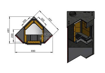 Камин ЭТНА (ДТ-4С) угловой Ø115мм 4