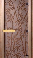 Дверь бан. DW 2000*800 кор. ольха-липа, САТИН с рис. Бамбук и бабочки, (00060)