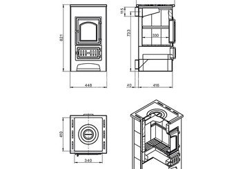 Печь-Камин ВЕЗУВИЙ ПК-01 (270) с плитой беж. 9 кВт (150 м3) Ø 115 мм 4