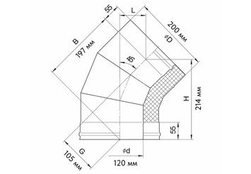 Сэндвич-колено 90° (AISI 430/0,5мм + нерж.) Ф120х200, Ferrum GS 30-50 2