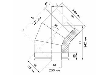 Сэндвич-колено 135° (AISI 430/0,5мм + нерж.) Ф200х280, Ferrum GS 30-50 2