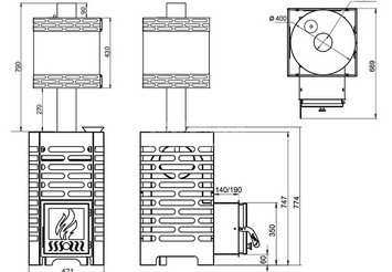 Печь для бани ASTON 16 с баком на трубе 50л Ø115 (AISI 439) (круглый) 4