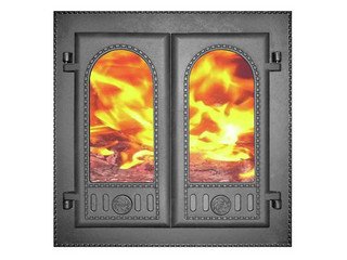 Дверца каминная ДК-6С (500x500x102) 410x410x45, окрашенная, двустворчатая, со стеклом (Рубцовск)