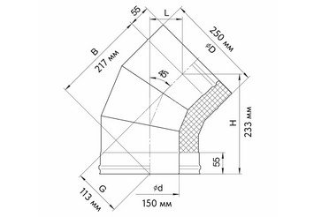 Сэндвич-колено 135° (AISI 430/0,5мм + нерж.) Ф150х250, Ferrum GS 30-50 2