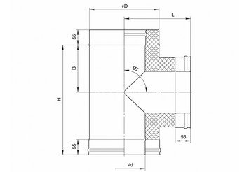 Сэндвич-тройник 90° (430/0,8мм + оц.) Ф150х210 2