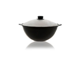 Узбекский чугунный казан 3.5 л. плоское дно, с крышкой