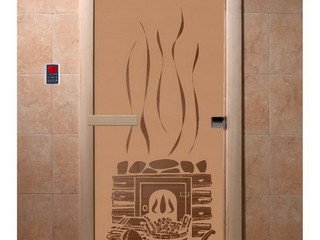 Дверь бан. DW 2000*700 кор. ольха-липа, БРОНЗА МАТОВОЕ с рис. Банька (01858)(00066)