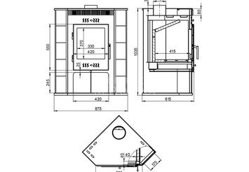 Печь-Камин ASTON 11кВт (180 м3) угловой Ø 150мм 3