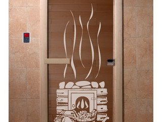 Дверь бан. DW 2000*700 кор. ольха-липа, БРОНЗА, с рис. Банька (01314) (00064)