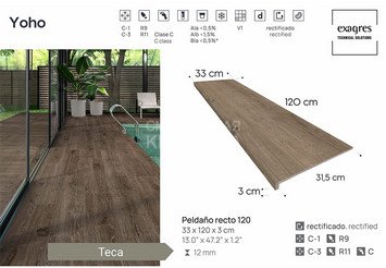 Ступень прямая противоскользящая Peldano recto 120, C3 Exagres Yoho Teca 2