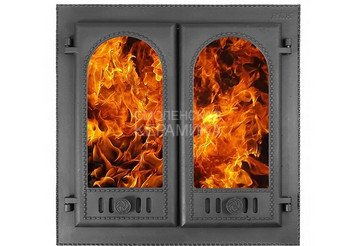 Дверца каминная ДК-8С (600х600х122) 500х500х65, окрашенная, двухстворчатая, со стеклом (Рубцовск) 1
