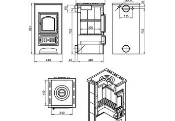 Печь-Камин ВЕЗУВИЙ ПК-01 (270) с плитой и т/о беж. 9 кВт (150 м3) Ø 115 мм 4