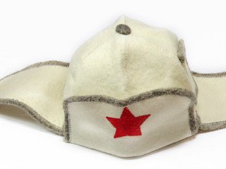 Шапка д/сауны модельная (войлок) Ушанка со звездой (ЭС) белая