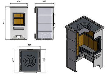 Камин ЭТНА (ДТ-4С) с плитой и т/о Ø115мм 5