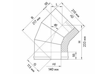 Сэндвич-колено 135° (AISI 430/0,5мм + нерж.) Ф140х210, Ferrum GS 30-50 2