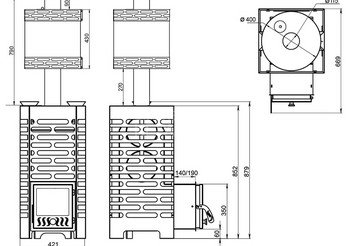 Печь для бани ASTON 20 НЕРЖ. стекло с баком на трубе 50л Ø115 (AISI 439) (круглый) 4