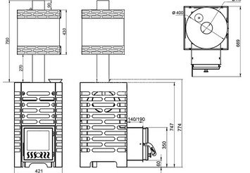 Печь для бани ASTON 16 НЕРЖ. стекло с баком на трубе 50л Ø115 (AISI 439) (круглый) 4