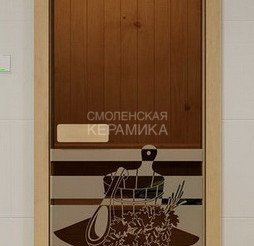 Дверь бан. 6мм DW 1900*700, 2 петли, кор. хвоя, БРОНЗА с рис. Девушка в цветах, 6мм 1