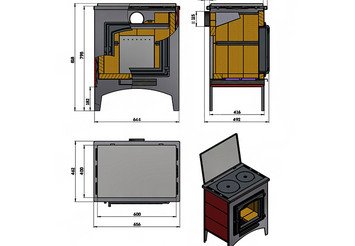 Печь-Камин ВЕЗУВИЙ ПК-04 (240) с плитой, амфиболит 12 кВт (200 м3) Ø115мм 3